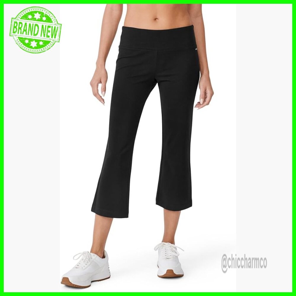 Cotton Stretch Slim Flare Capri Leggings With Pocket For Workouts